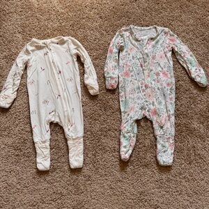 2-pack Girls' White and Floral Footed One-Pieces -